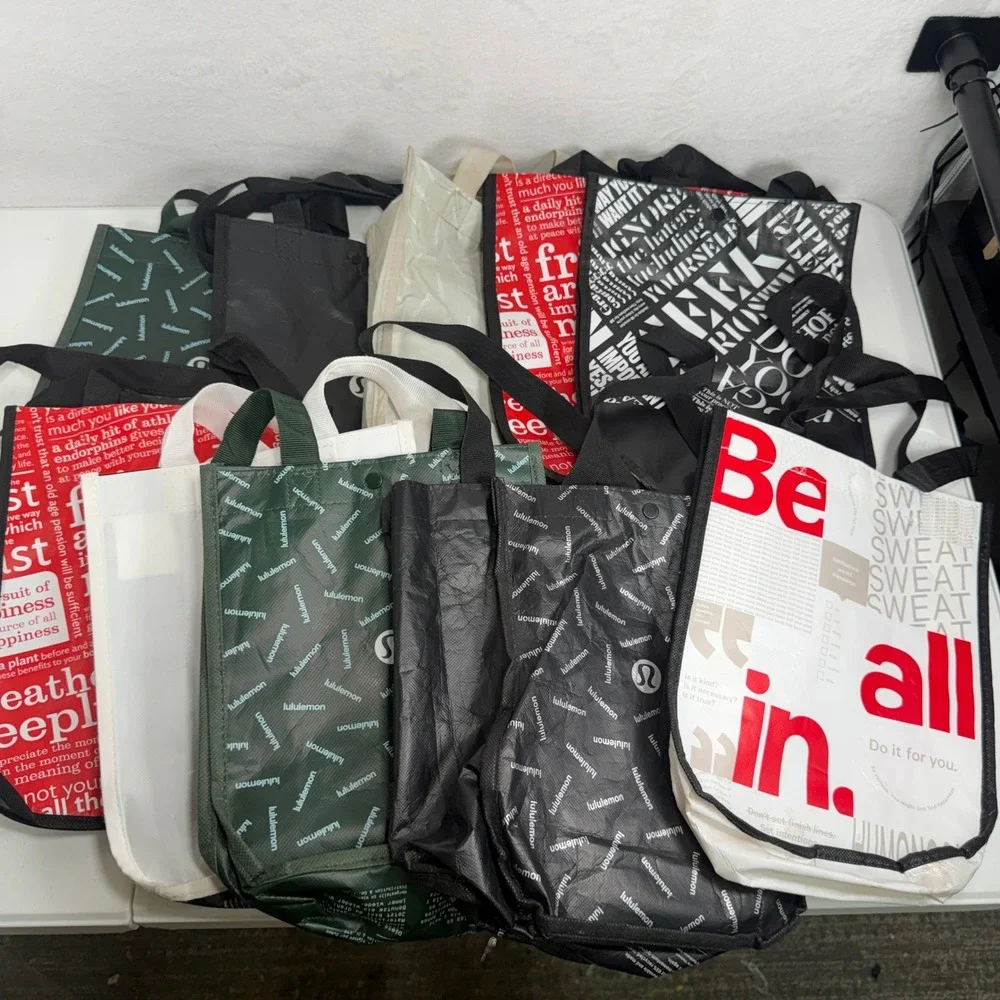 Lululemon Lot of 10 Reusable Shopping Bag Tote Lot Red Black Green Manifesto